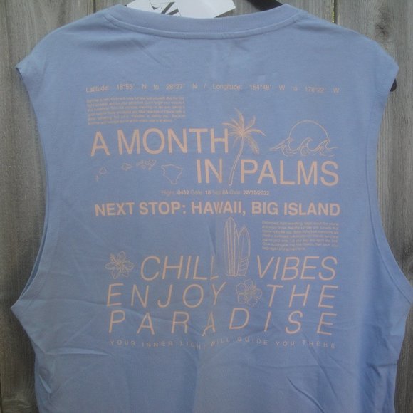 Zara Men's Hawaii " A Month in Palm Trees" Blue Tank Top NEW with Tags - Picture 5 of 8
